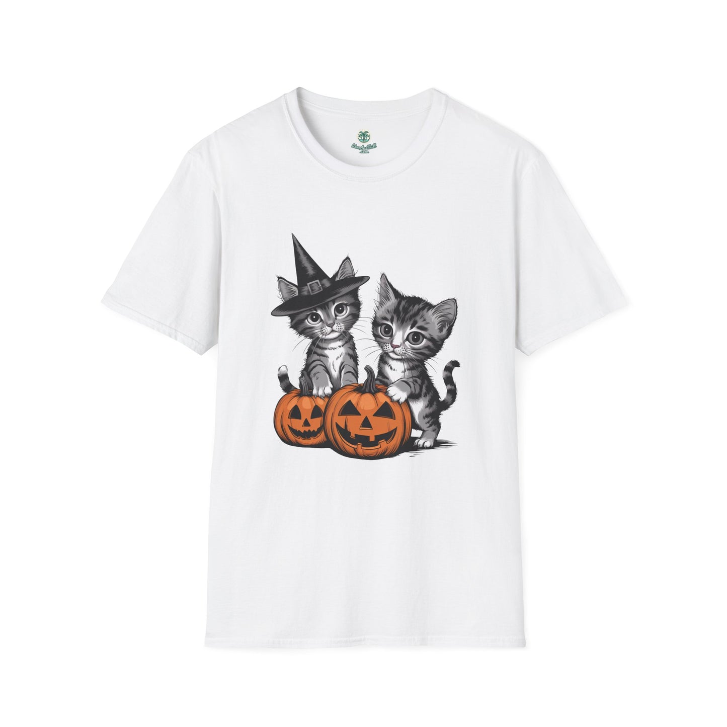 Gothic kittens playing with pumpkins