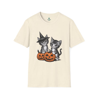 Gothic kittens playing with pumpkins